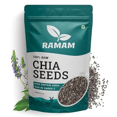 Ramam Chia seeds 500gm For Weight Management | Natural Chia Seeds for Eating – Rich in Omega 3| High Protein seeds | Gluten Free | Helps in Manage Cholesterol level & Blood Pressure – 500g (Pack of 1)
