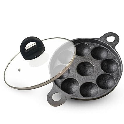 The Indus Valley Super Smooth Cast Iron Paniyaram Pan with Glass Lid