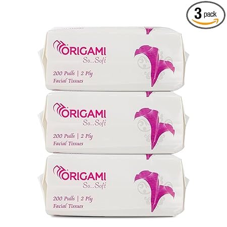 Origami 2 Ply Facial Tissue Soft Pack | Car Tissue Pouch – Pack of 3 (200 Pulls Per Box, 600 Sheets)