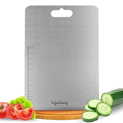 Lifelong Stainless Steel Chopping Board for Kitchen with Anti-Skid 6 Stickers | Durable Cutting Board for Vegetables, Fruits, and Meats | Versatile Metal Chopper Board (31.8CM X 21CM)