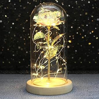 TIED RIBBONS Valentine Gift for Girlfriend Boyfriend Husband Wife Birthday Anniversary Mothers Day Engagement Gifts – Artificial Forever Rose Gift Decorative Light up Rose in Glass Dome