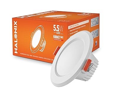 Halonix Kornet 5.5-Watt Concealed downlighter | Junction Box Downlighter | Cut Out- 3 inch | Surge Protection – Upto 4 KV (Pack of 1, White), Polycarbonate