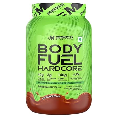 Bigmuscles Nutrition Body Fuel Hardcore Mass Gainer (1kg, Chocolate Eclair)