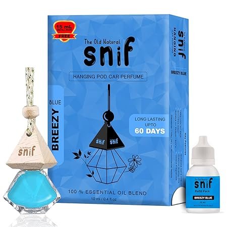 The Old Natural Snif Diamond Hanging Car Perfume | Car Air Freshener with Refill Pack (Breezy Blue 10ml + 15ml Refill Pack)