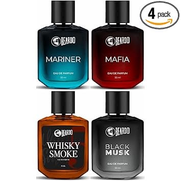 Beardo Whisky Smoke, Black Musk, Mariner & Mafia Perfume For Men (50Ml X Pack Of 4)
