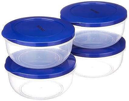 Amazon Brand – Solimo Polypropylene Nestable Round Container 600 Ml Set Of 4, Blue