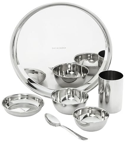 Amazon Brand – Solimo Dinner Set|Stainless Steel Solid|Mirror Finish|Set of 6