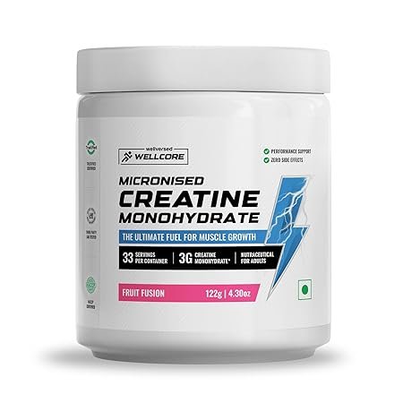 Wellcore – Pure Micronised Creatine Monohydrate (Fruit Fusion, 33 Servings) | Rapid Absorption | Enhanced Muscle strength & Power, Powder