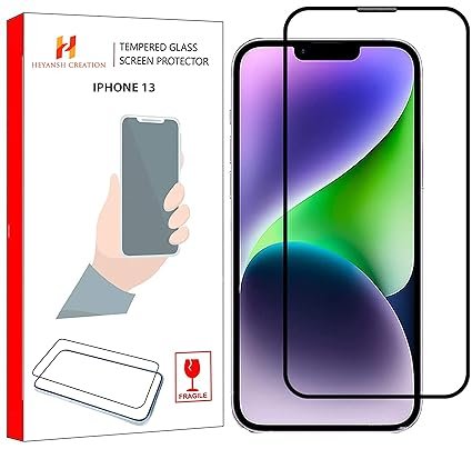 HEYANSH CREATION Tempered Glass Screen Protector Compatible for iPhone 13 with Edge to Edge Coverage and Easy Installation Kit, Pack of 1, Black (iPhone 13)