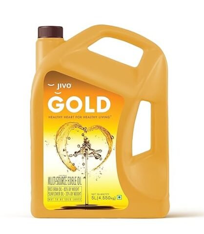 Jivo Gold Refined Oil Perfect Blend of Rice Bran & Sunflower Oil | Heart-Healthy Cooking Oil | Rich in Antioxidants & Vitamins | Pro Healthy Lifestyle | 5L Family Pack