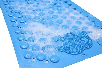 Aazeem Anti Skid Bath mat with Foot Scrubber for Bath Room Shower mat with Suction Cups & Drain Holes Silicone Floor mat for Kids & Adults (70 x 35)