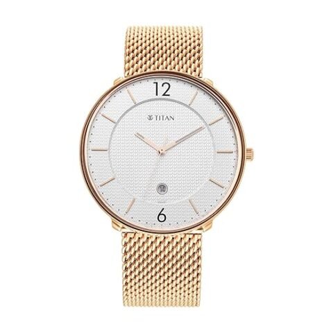 Titan Black and Gold Silver Dial Analog Stainless Steel Strap Watch for Men-NS1849WM01