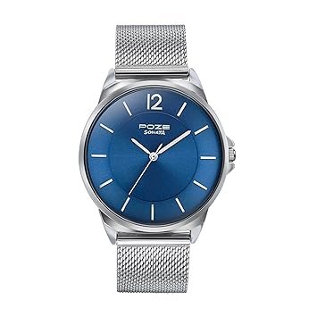 Sonata Poze Quartz Blue Dial Silver Metal Strap for Men