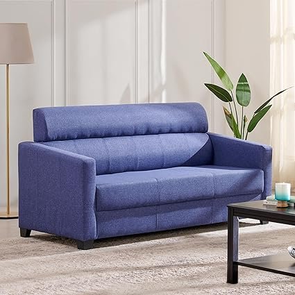 Home Centre 3 Seater Helios Lazio Fabric Sofa (Blue) | 1 Year Warranty