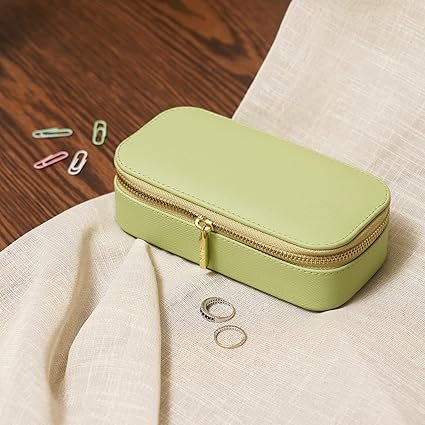 Pure Home + Living Green Rectangle Faux Leather Travel Jewellery Box