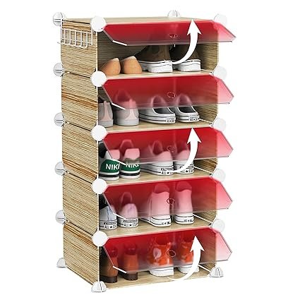 Homeland Shoe Rack-5 Layer -Plastic Wooden Looking Organizer/Multi-Purpose