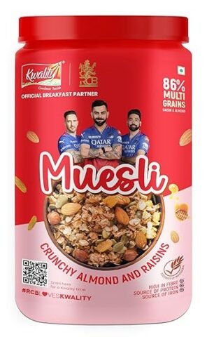 Kwality RCB Muesli Crunchy Almond & Raisins 900g Jar
