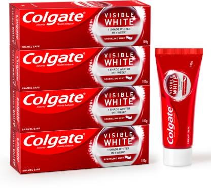 Colgate Visible White Toothpaste Teeth Whitening Starts in 1 week (Combo Pack) Toothpaste (400 g, Pack of 4)