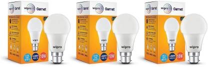 Wipro 10 W Standard B22 Basic LED Bulb (White, Pack of 3)