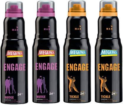 Engage Deo Combo, 2 Nudge (220ml) & 2 Tickle (220ml), Deodorant Spray (Pack of 4)