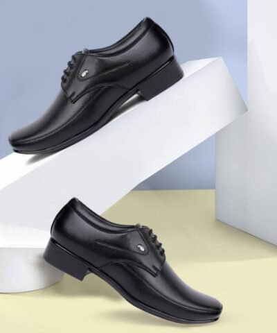 Synthetic Leather Comfortable Derby Formal Shoes Lace Up Shoes For Men (Black , 7 UK/India)