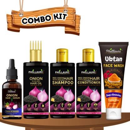 Phillauri Red Onion Blackseed Hair Combo Kit with Ubtan Facewash Combo Kit (5 Items in the set)