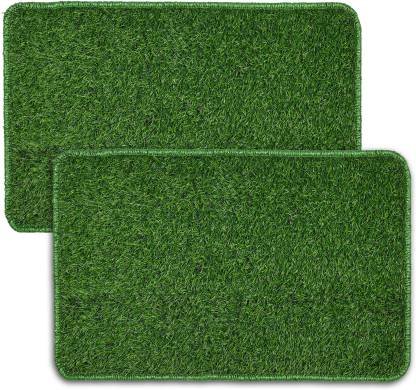 STATUS Artificial Grass Door Mat (Green, Small, Pack of 2)