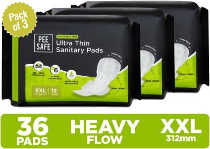 Pee Safe Ultra Thin Sanitary Pad for Women XXL Cottony Soft Dual Wings Rash Free Periods Sanitary Pad (Pack of 36)