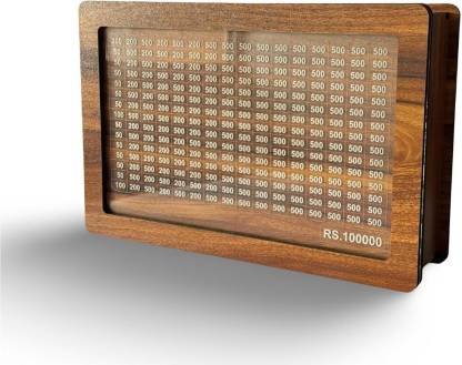 HOOTZILLA Wooden Money Saving Box | Cash Rupees Saver Money Box with Counting Target Coin Bank (Multicolor)