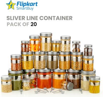 Flipkart SmartBuy Plastic Grocery Container – 1200 ml, 650 ml, 350 ml, 250 ml (Pack of 20, Silver)