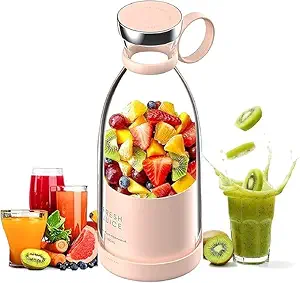 RUSHTEX Portable Mini Juicer Cup Blender USB Rechargeable with Blades for Shakes and Smoothies Fruits Vegetables Juice Maker Grinder Mixer Strong Cutting Bottle Sports Travel Outdoors Gym (muticolor)