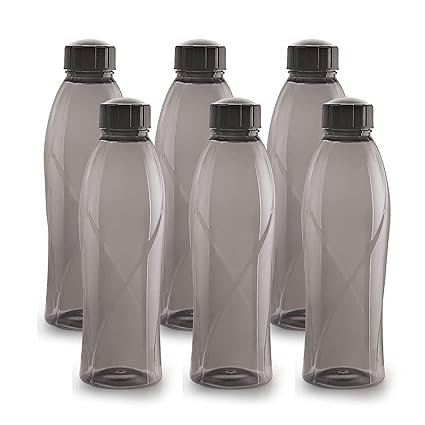 CELLO Texas PET Bottle | Leak Proof and Break Proof | Perfect for School, College, Work, and Outdoor Adventures Water Bottle | 1 Litre, Set of 6 | Black