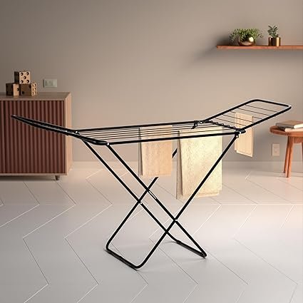 Amazon Basics Premium Cloth Drying Stand – 3 Way Folding, 42 Feet Drying Length, Lightweight, 20 Drying Rails (Black)