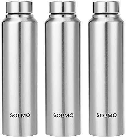 Amazon Brand – Solimo Slim Stainless Steel Water Bottle, Set of 3, 1 liter Each