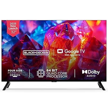 BLACK+DECKER 80 cm (32 inches) A1 Series HD Ready LED Smart Google TV BXTVGU32HD2841ATIN (Black)