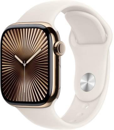 Apple Watch Series 10 GPS + Cellular 42mm Gold Titanium with Starlight Sport Band (Gold Strap, Free Size)