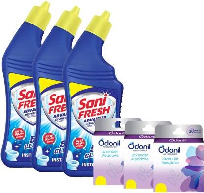 Sani Fresh Advanced 1L + Odonil Air Freshner 48g – Multipack of 3 Liquid Toilet Cleaner Sani Fresh Advanced 1L + Odonil Air Freshner 48g – Multipack of 3 Liquid Toilet Cleaner