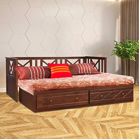 HomeTown Victoria Solid Wood King Size Bed with Trundle in Antique Cherry Colour