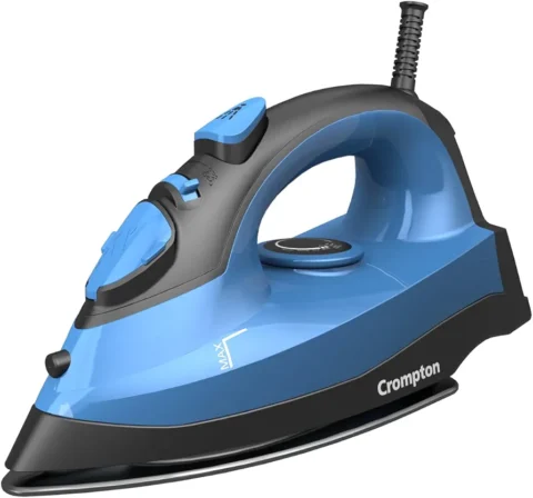 Crompton Fabrimagic Neo 1200 W Steam Iron with 180 ml water tank, Upto 15g /min Steam Output with Vertical Steaming and Non-Stick Soleplate (Blue), 6 Fabric Settings.