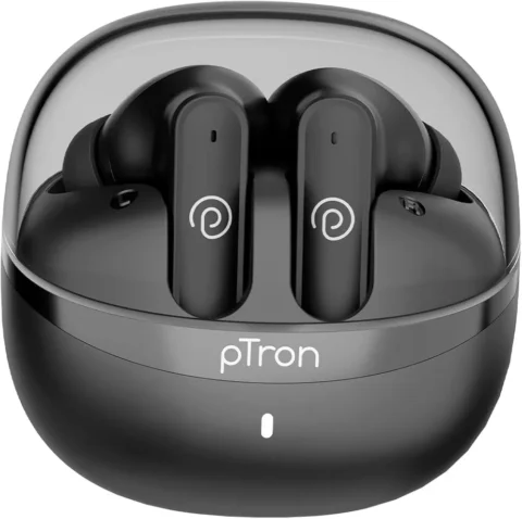 pTron Bassbuds Indie In-Ear TWS Earbuds w/ 10mm Drivers, 45Hrs Playtime, Type C Charging & IPX5(Jet Black)
