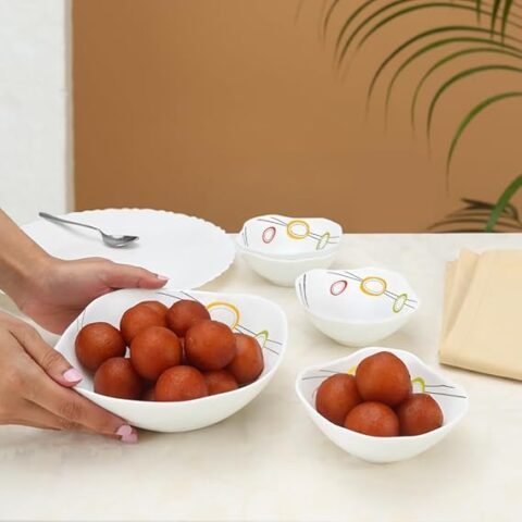 Larah by Borosil Splendour Square Series Opalware 5 Pcs Pudding Set