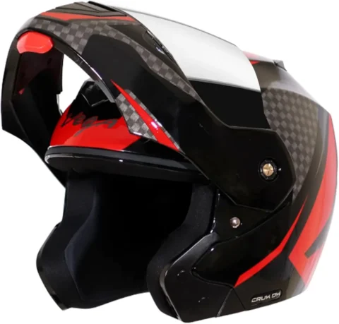 Vega Crux Dx Checks Flip-Up Full Face Helmet Black Red, Size: L(59-60 cm)