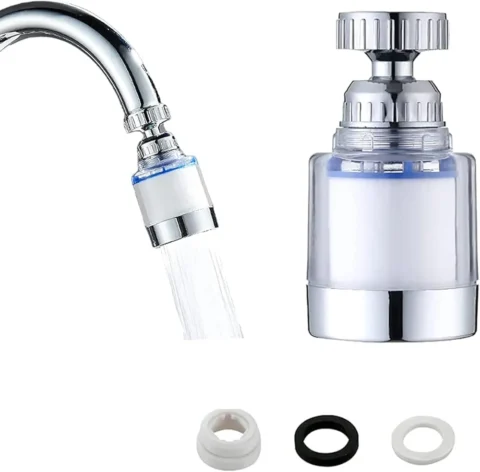 KIMU 360-Degree Rotating Faucet Water Filter Purifier Portable Shower Head for Home, Kitchen and Bathroom Sink Wash Basin Removes Dirt, Chrome Finish Transparent