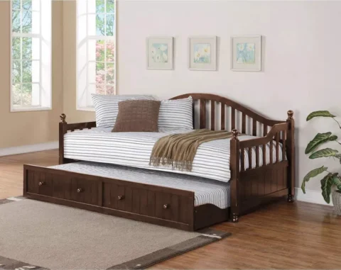 APRODZ Drummo Sheesham Wood Daybed with Trundle Bed (Rosewood – Walnut)