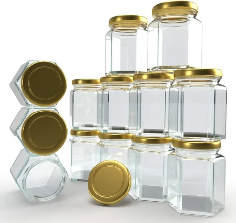 Hexagon Glass Jar & Container with Rust Free Air Tight Lid, Suitable for Use in Your Home Office, 6)