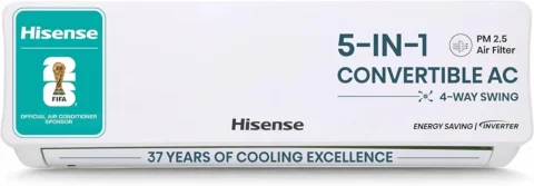 Hisense 1.5 Ton 3 star Inverter Split AC(Copper, 5-in-1 Convertible with Intelligent 4 modes, White)