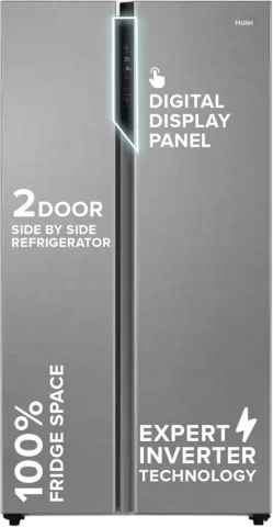 Haier 596L 3Star 2 Door Side by Side Frost Free Refrigerator Deo Fresh Technology (HES-690SS, Shiny Silver)