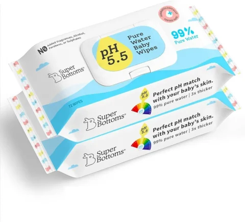 SuperBottoms 99% Pure Water Baby Wet Wipes – Skin-Friendly 5.5 pH Formula – Gentle & Biodegradable Wet Wipes for Baby – Dermatologically Tested – Thick & Durable (Pack of 2, 144 pcs)