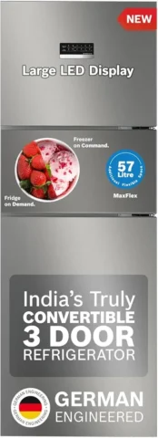 Bosch MaxFlex Convert 302L 3 Star Inverter Frost Free Triple Door Refrigerator (CMC33S03NI, 8-in-1 Convertible, Shiny Silver)