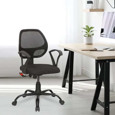 Nilkamal Mustang Mid Back Upholstered Mesh Chair with Push Back Mechanism in Black Color